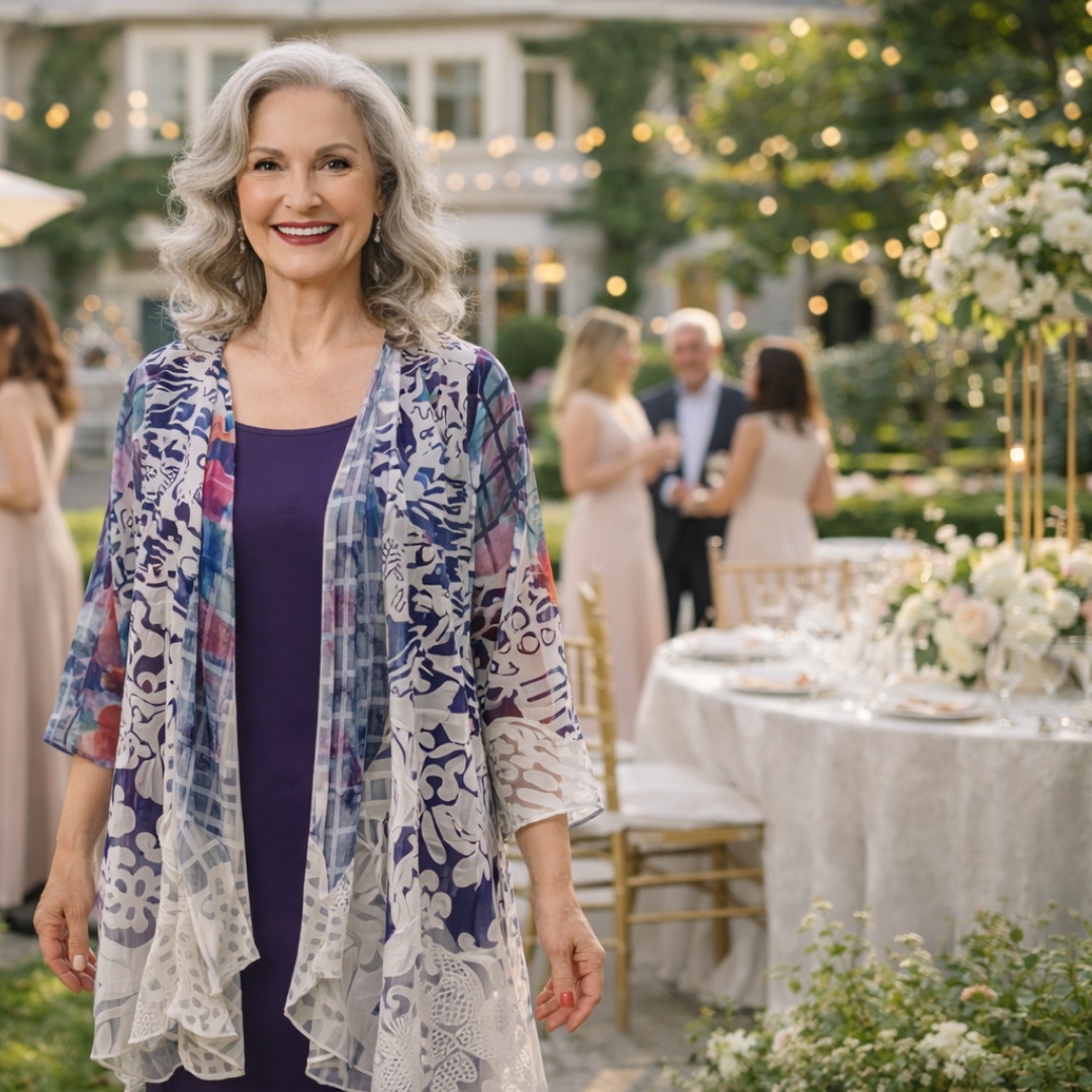 make the lady welcoming guests. keep her in full body view