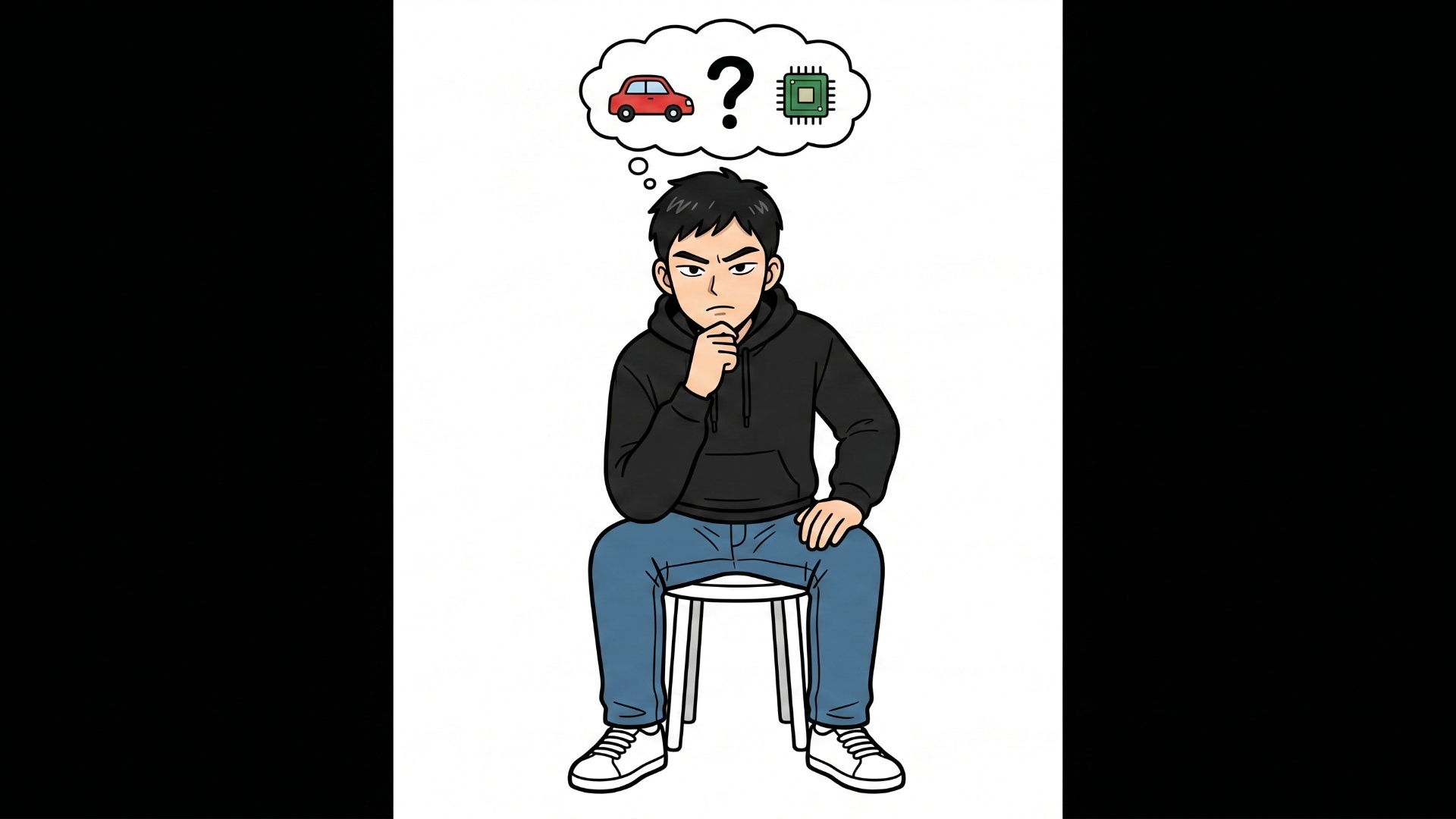 The full-body seated character has subtle breathing animation and a slow, contemplative blink. Hi...