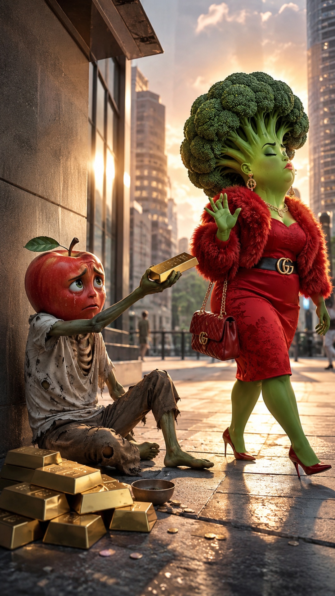 गरीब Apple सोने का ढेर होने के बावजूद दयालुता से अमीर Broccoli को मदद ऑफर करता है, लेकिन Broccoli...