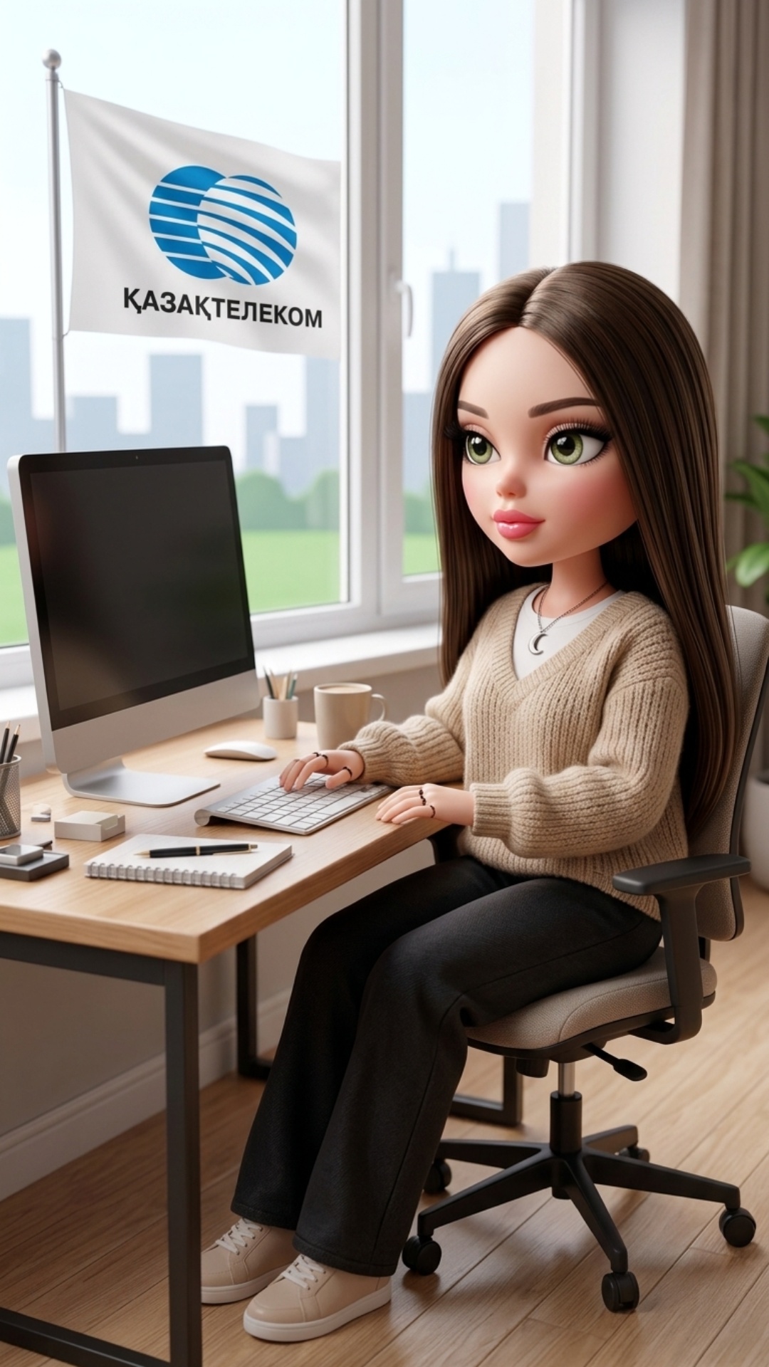 Using the provided reference image, keep the character's face, hairstyle, clothing, body proporti...