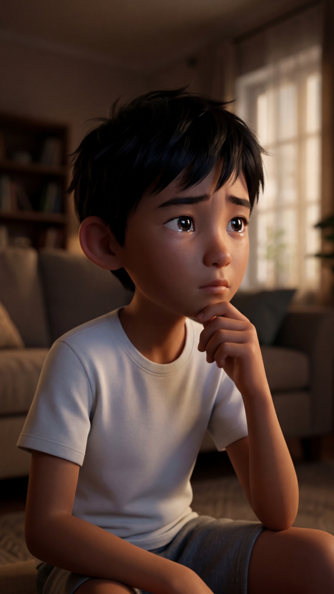 SCENE 4 — Close-up (9–12s)

Close-up of boy, looking directly into camera, emotional eyes.

V...