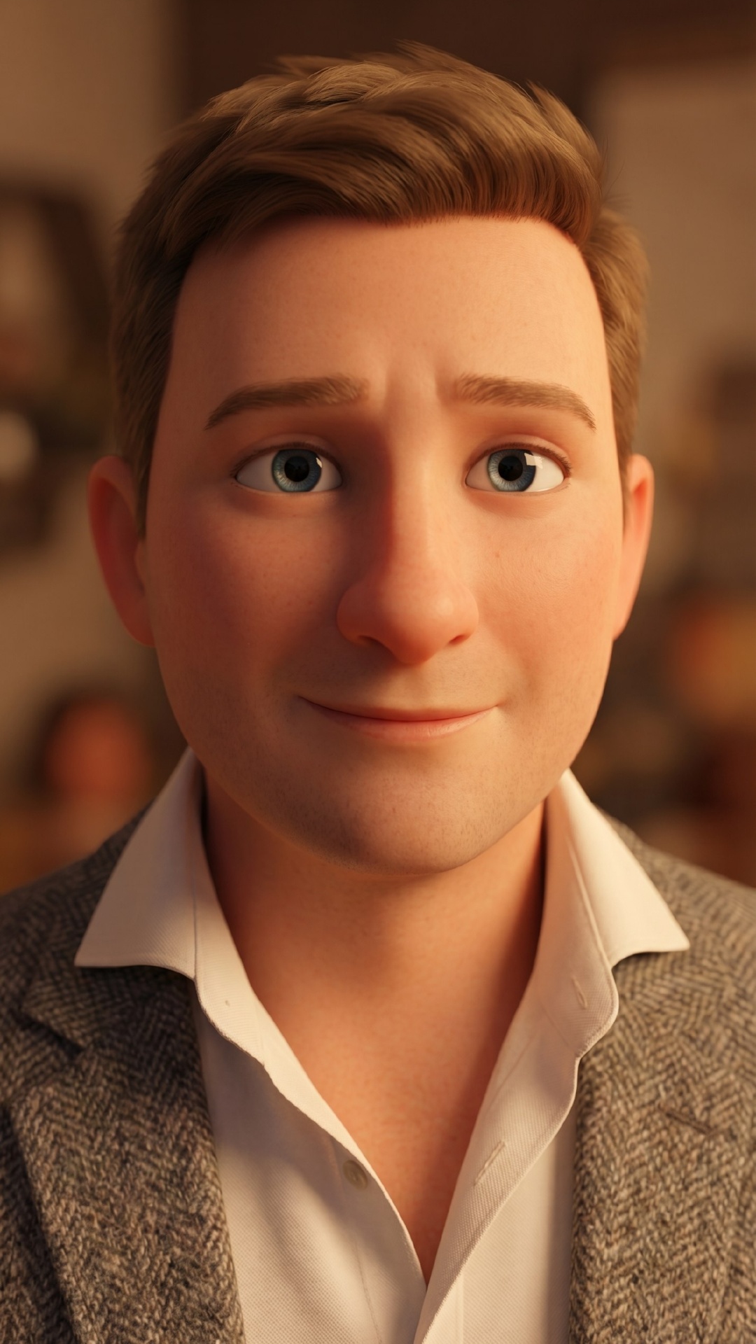 extreme close-up, man looking at screen, subtle emotional shift, eyes softening, slight smile app...