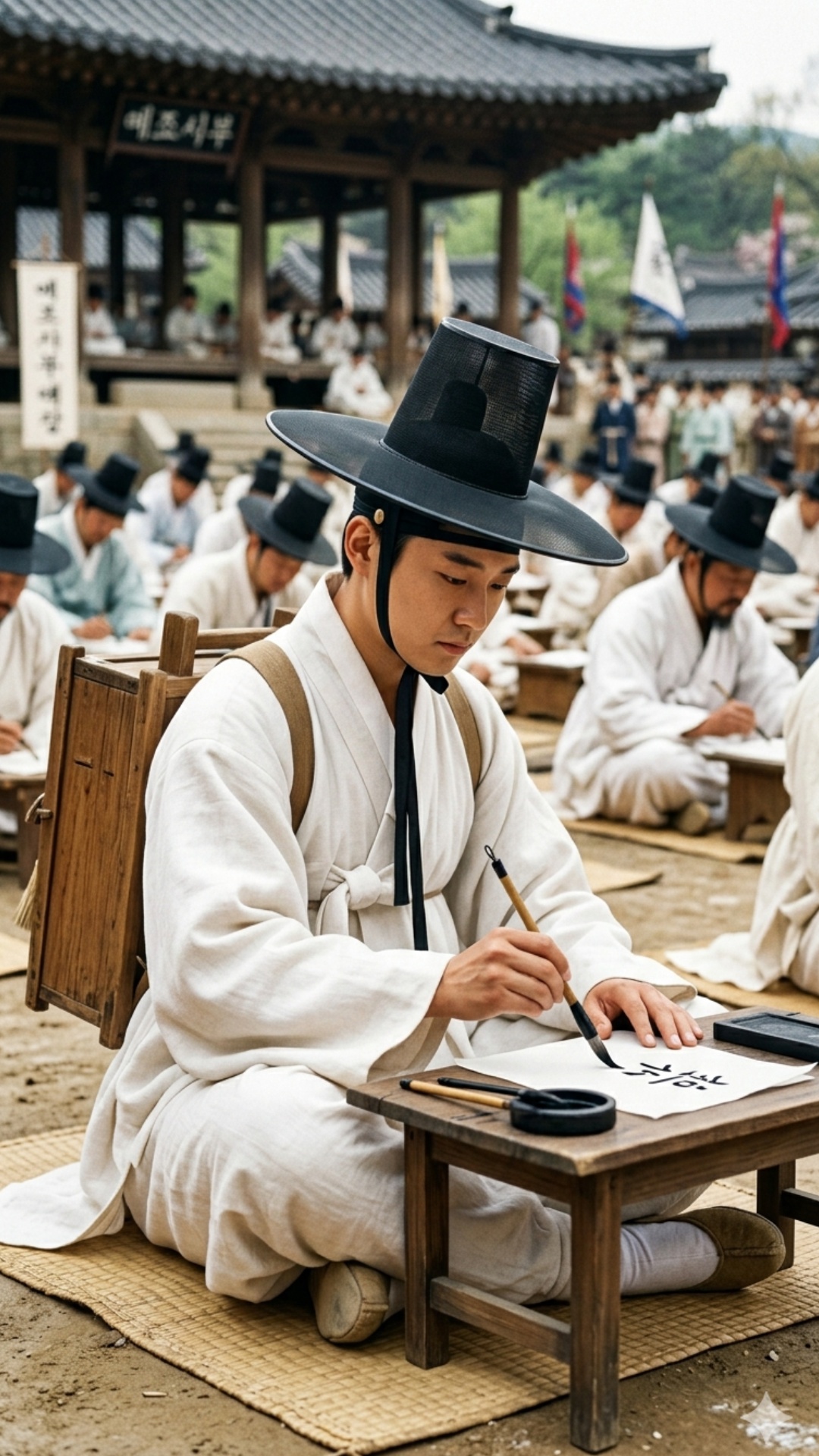 남자가 붓으로 글자를 쓴다. 그러나 붓의 털이 힘없이 무너져서 글자를 망치게 된다 그러자 남자가 화나서 말한다 "아이씨!  이거 개털이구먼!!!"