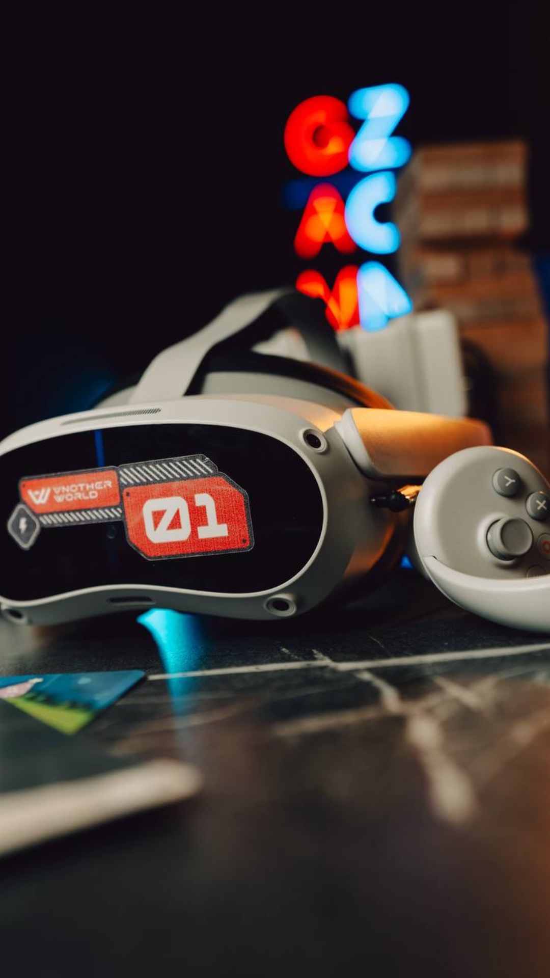 9:16 vertical video. Transition effect. A person in a boring office puts on a VR headset. Suddenl...