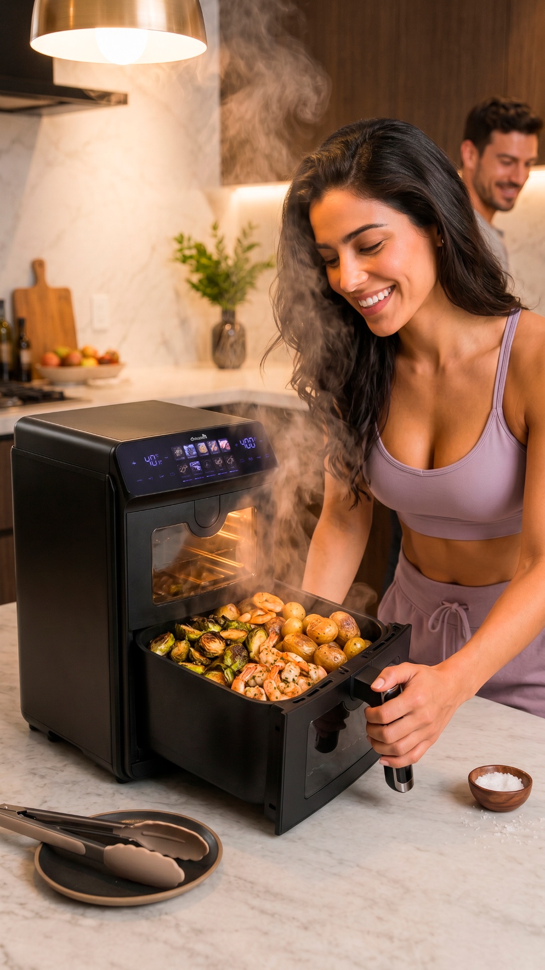Realistic cinematic video.

The woman opens the second drawer of the air fryer.

Another full...
