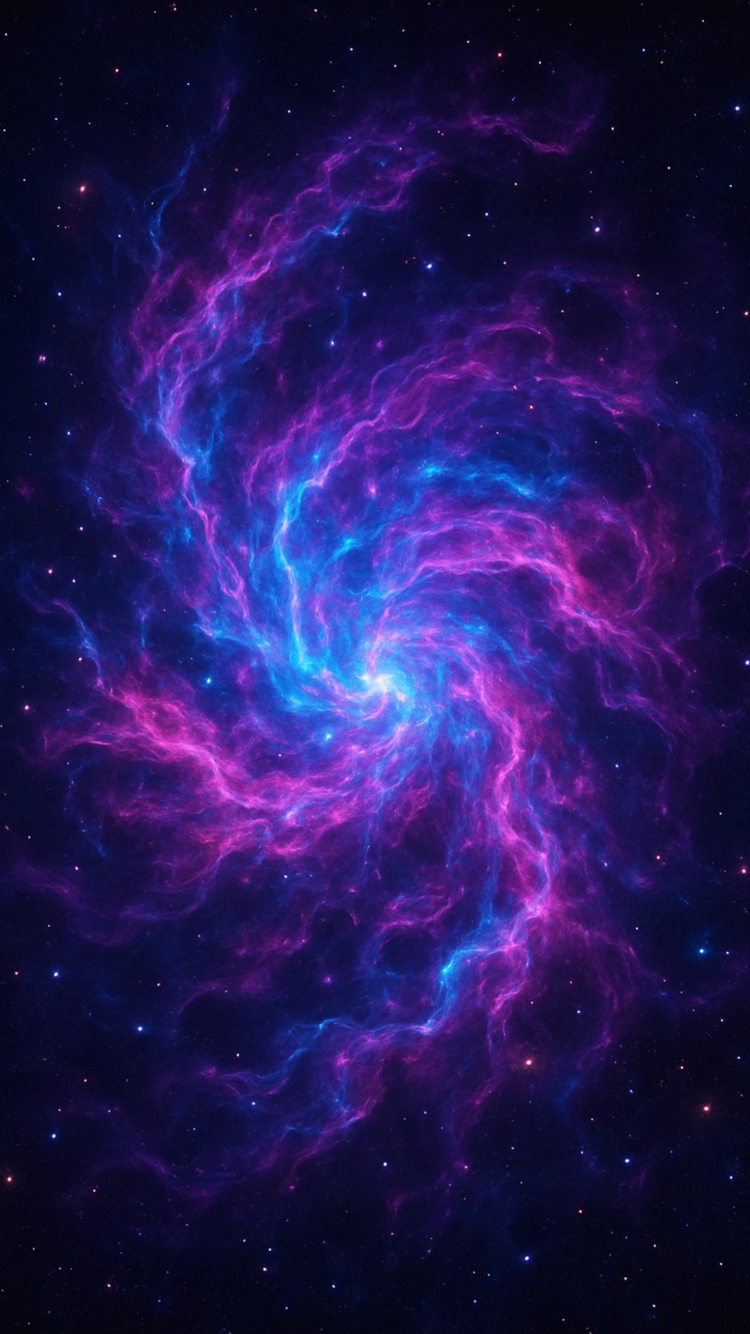 A vibrant plasma nebula swirling in deep space, radiating intense waves of electric blue, magenta...