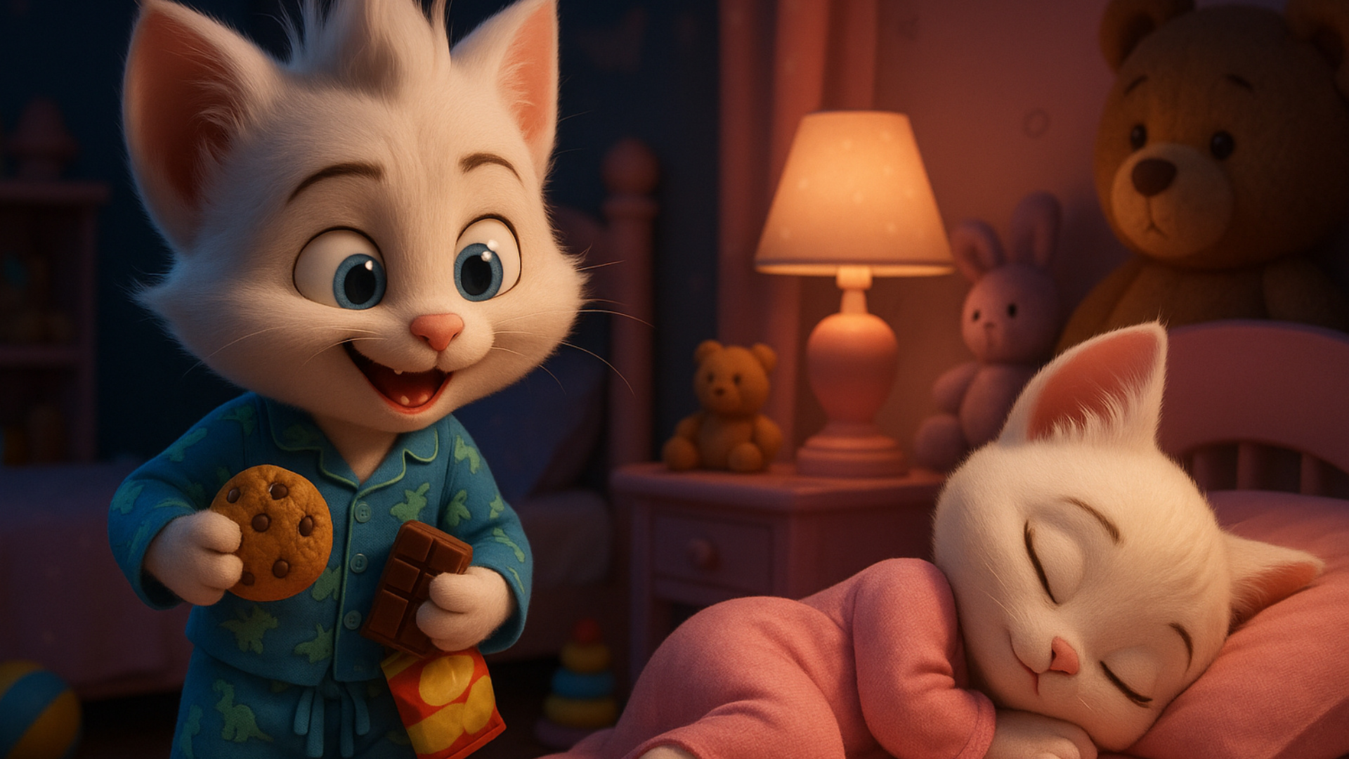 anthro mischievous kitten brother is plotting a scheme on his anthro kitten sister who is fast sl...