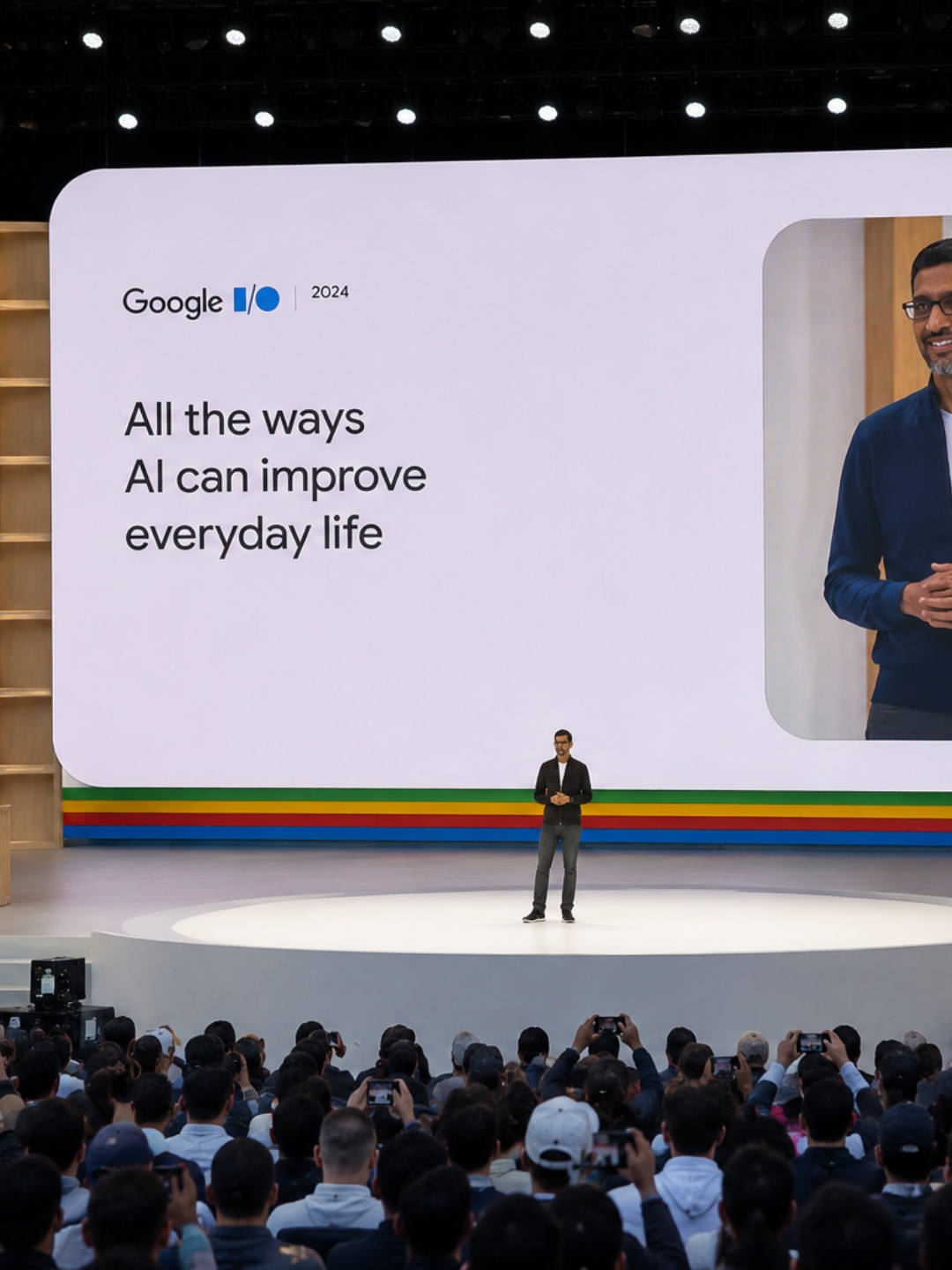 “Ultra realistic cinematic spinning camera around Sundar Pichai inside Google office, motion blur...