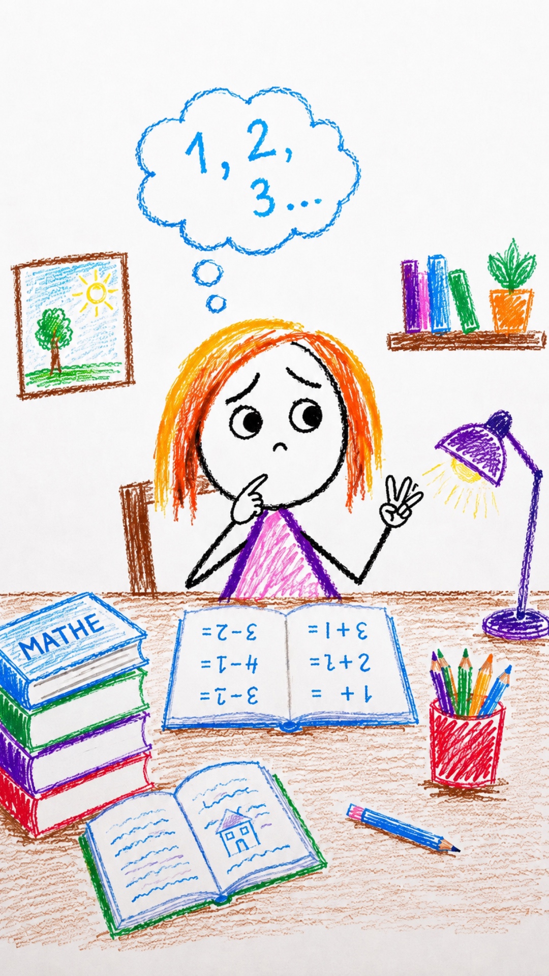 Ein Kind zählt langsam an seinen Fingern und schaut dabei nachdenklich.