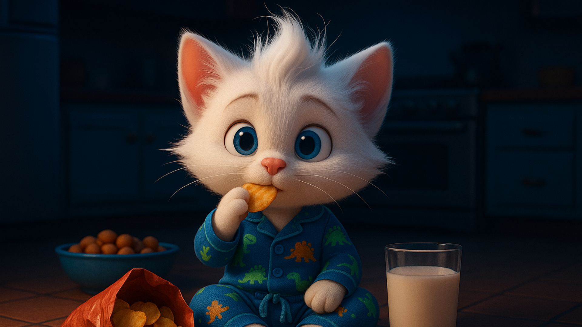 anthro male kitten is eating midnight snacks