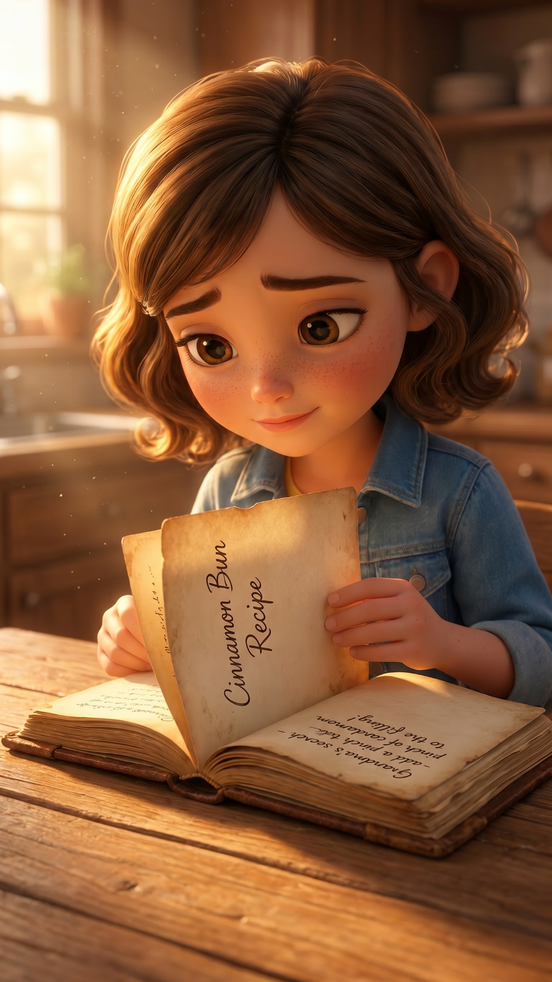KEEP THE DIARY WITHTEXT FACING TOWARDS THE YOUNG GIRL AS SHOWN IN THE IMAGE (STRICT). Slow close-...