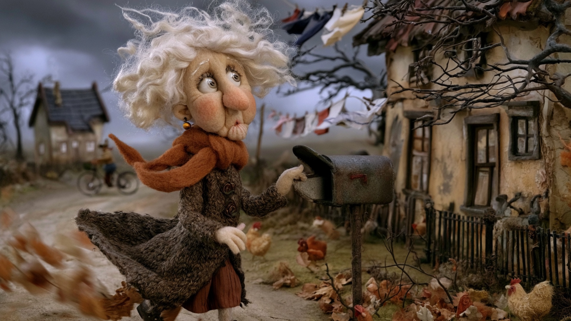 The elderly woman opens the mailbox lid fully and looks inside, then gently lowers the lid after ...