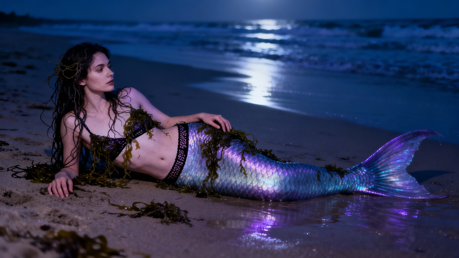 The day dawns, seagulls fly, a sail appears in the distance, the mermaid smiles sadly.