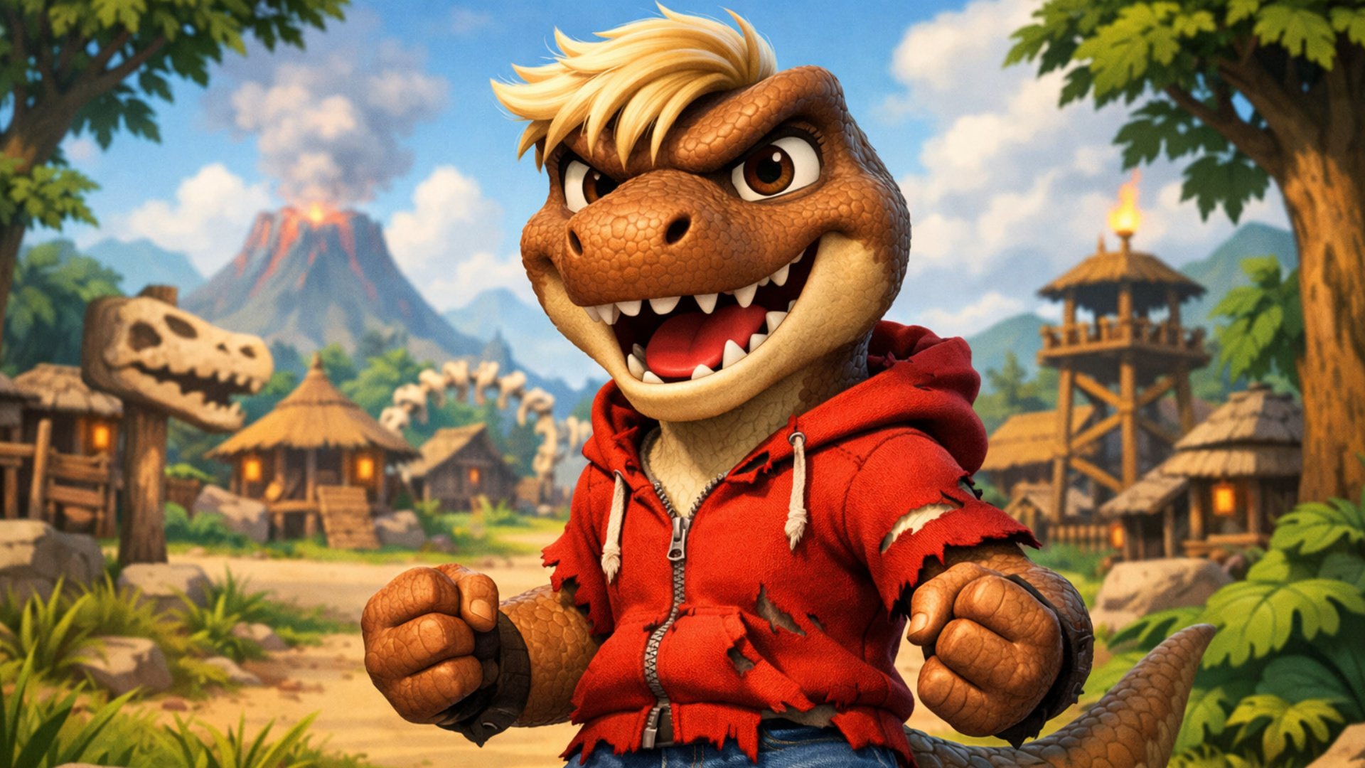 3d fluid expressive animation of anthro t-rex teen talking determined and confidently