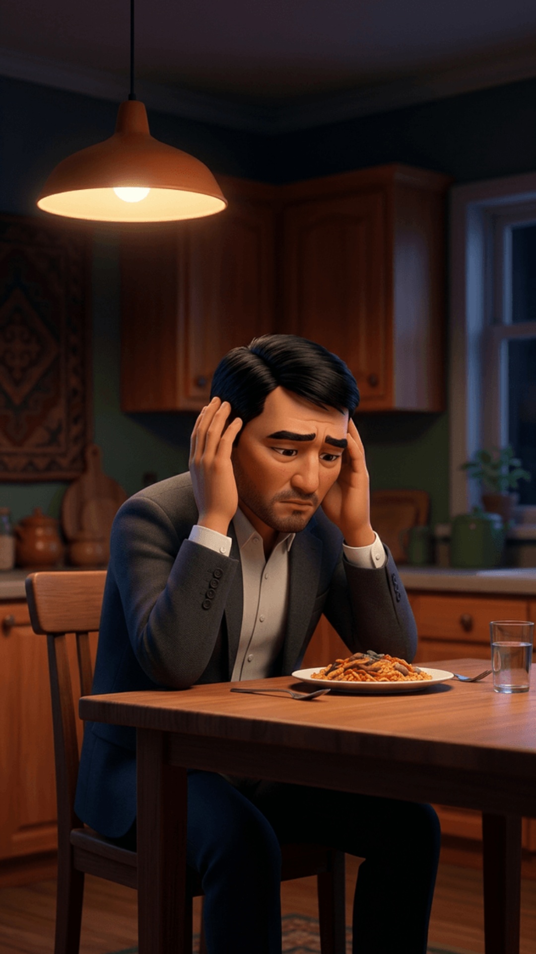 Vertical 9:16, Pixar-style 3D animation, 80% stylized 20% cinematic realism, muted colors, single...
