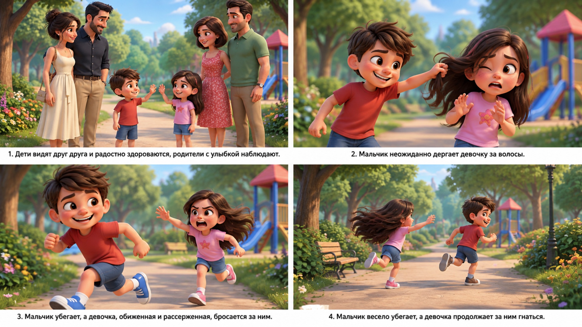 Use the reference storyboard into a complete animation film, preserving character consistency, an...