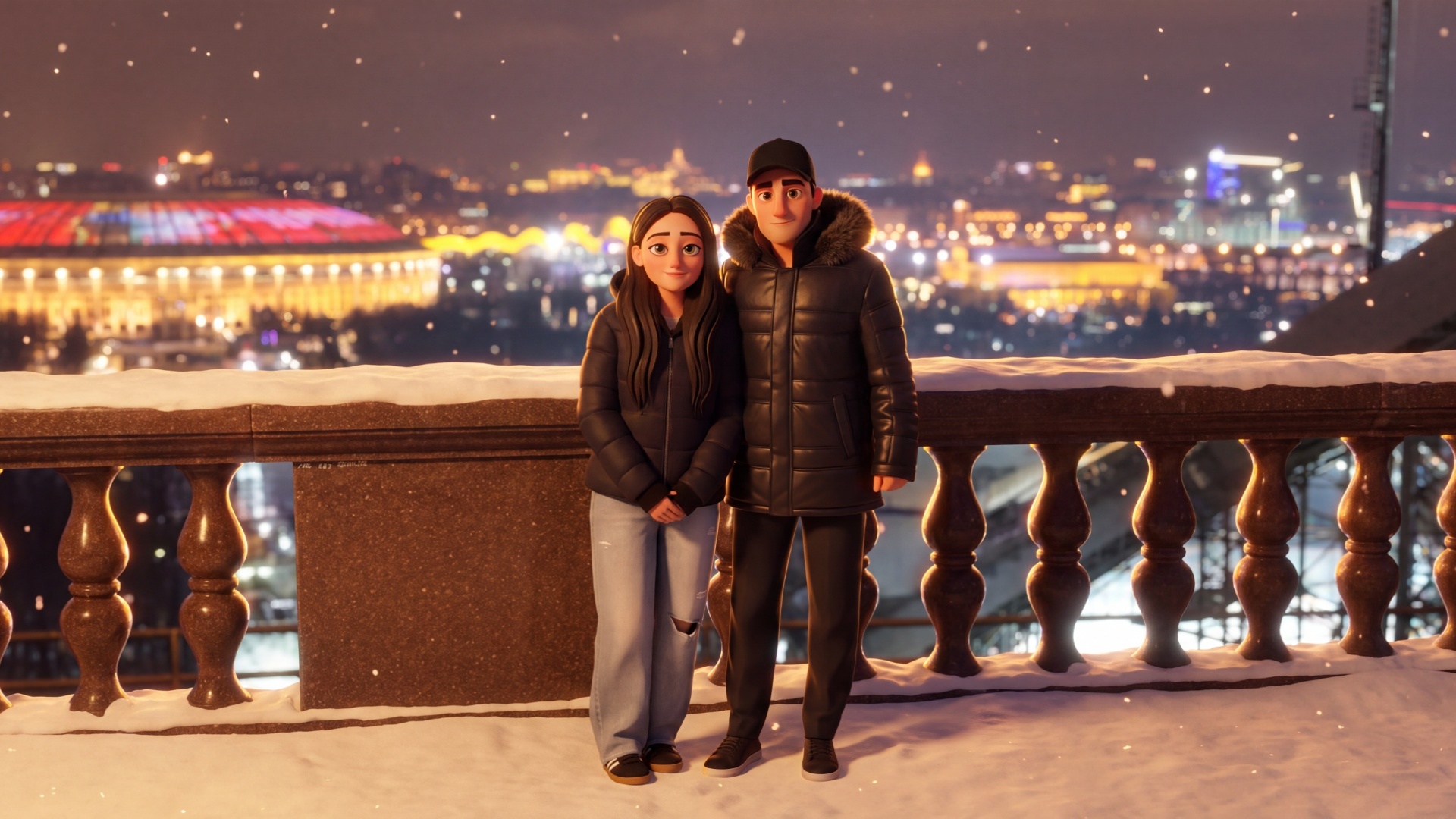 камера приближается, Гарник завязывает шнурки девушке, он опускается вниз и завязывает ей шнурки....