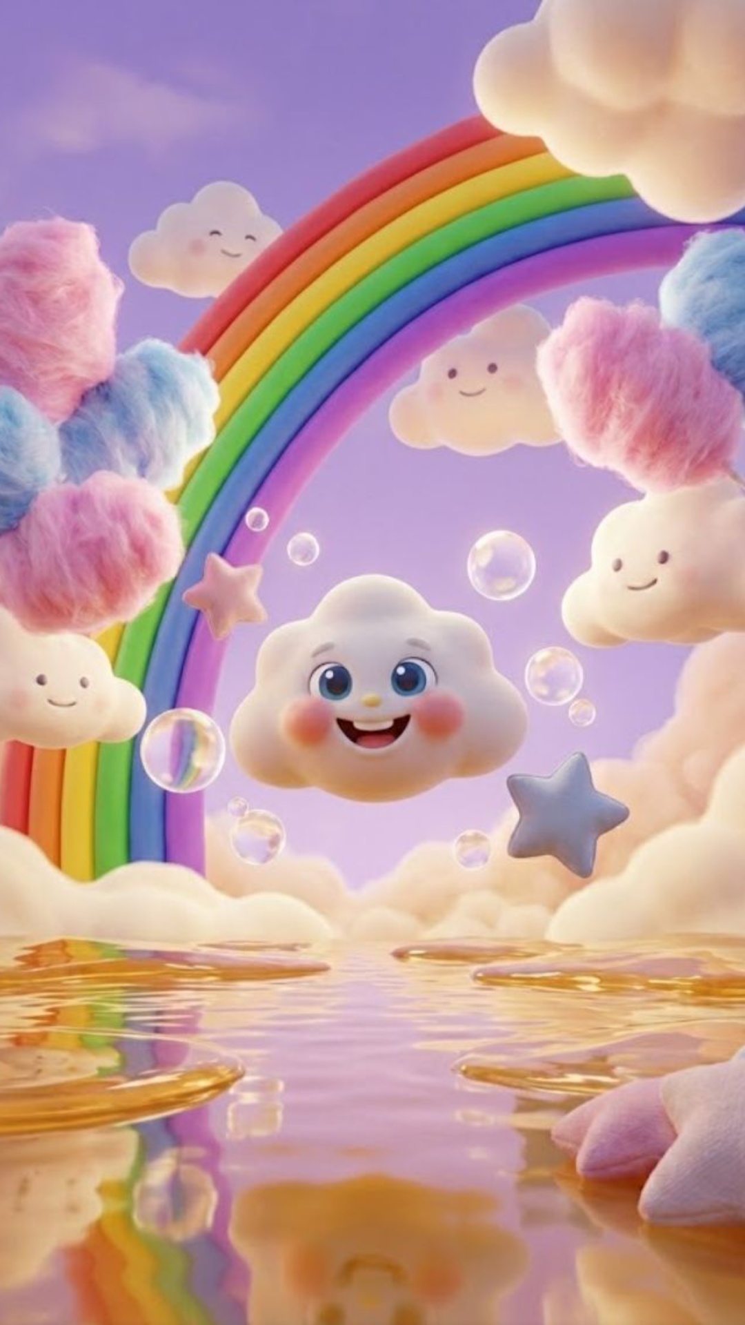 Las nubes se transforman en estrellas y corazones.