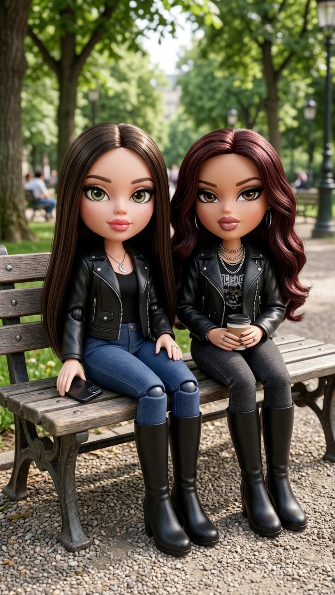 Using the provided reference image, keep both characters' faces, hairstyles, clothing, and propor...