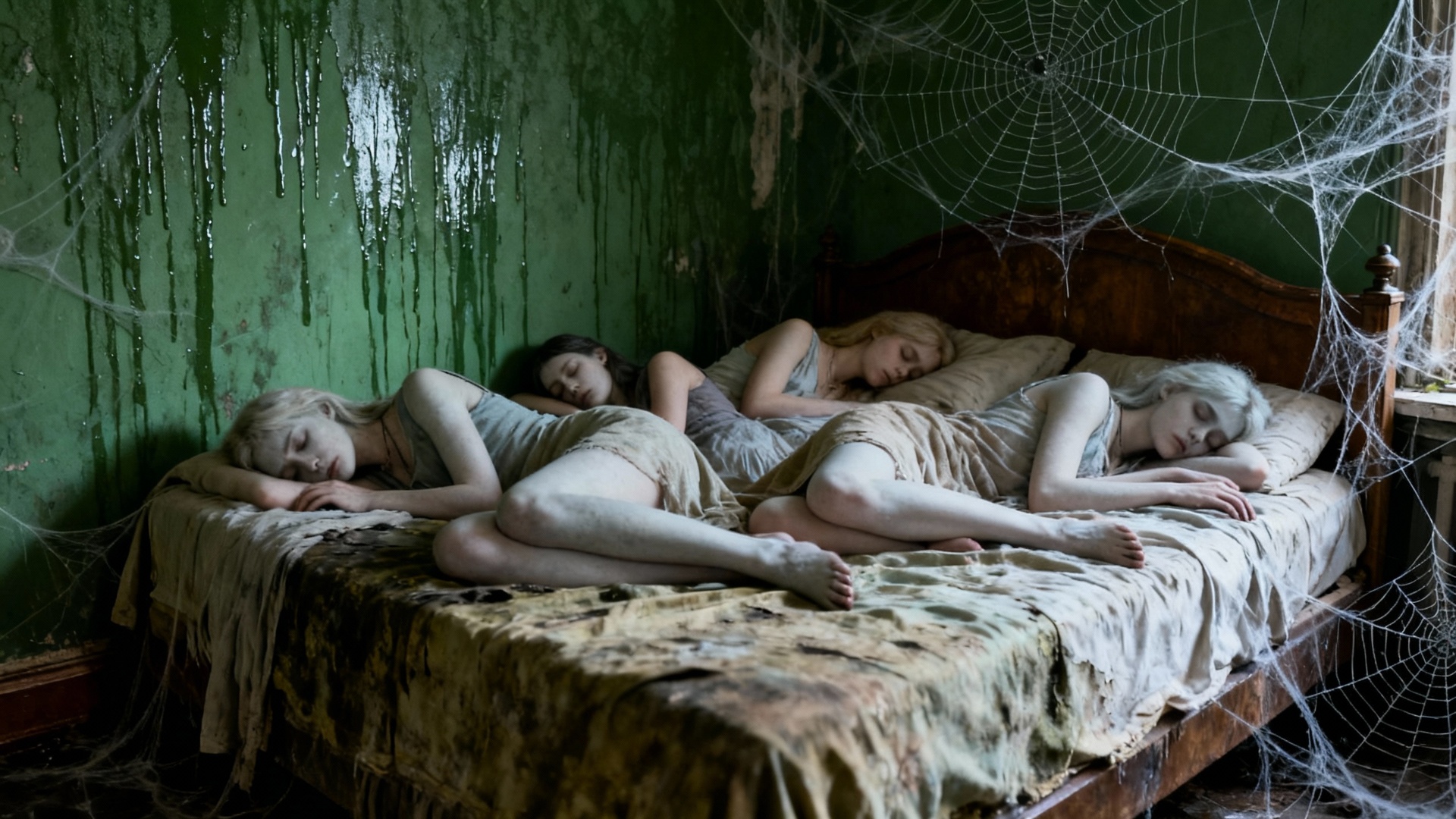 Le lit est un organisme vivant visqueux qui s'enroule autour des pieds et des mains des femmes en...