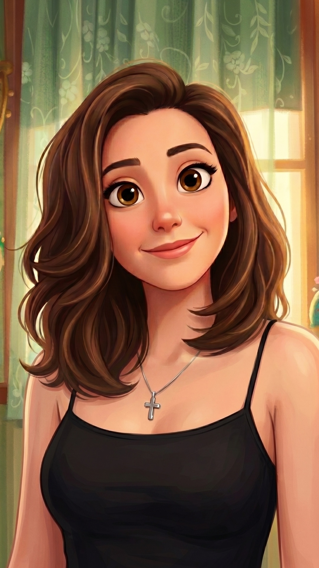 Pixar-quality 3D animation, vertical 9:16, Character 2's apartment, evening, tense atmosphere.

C...