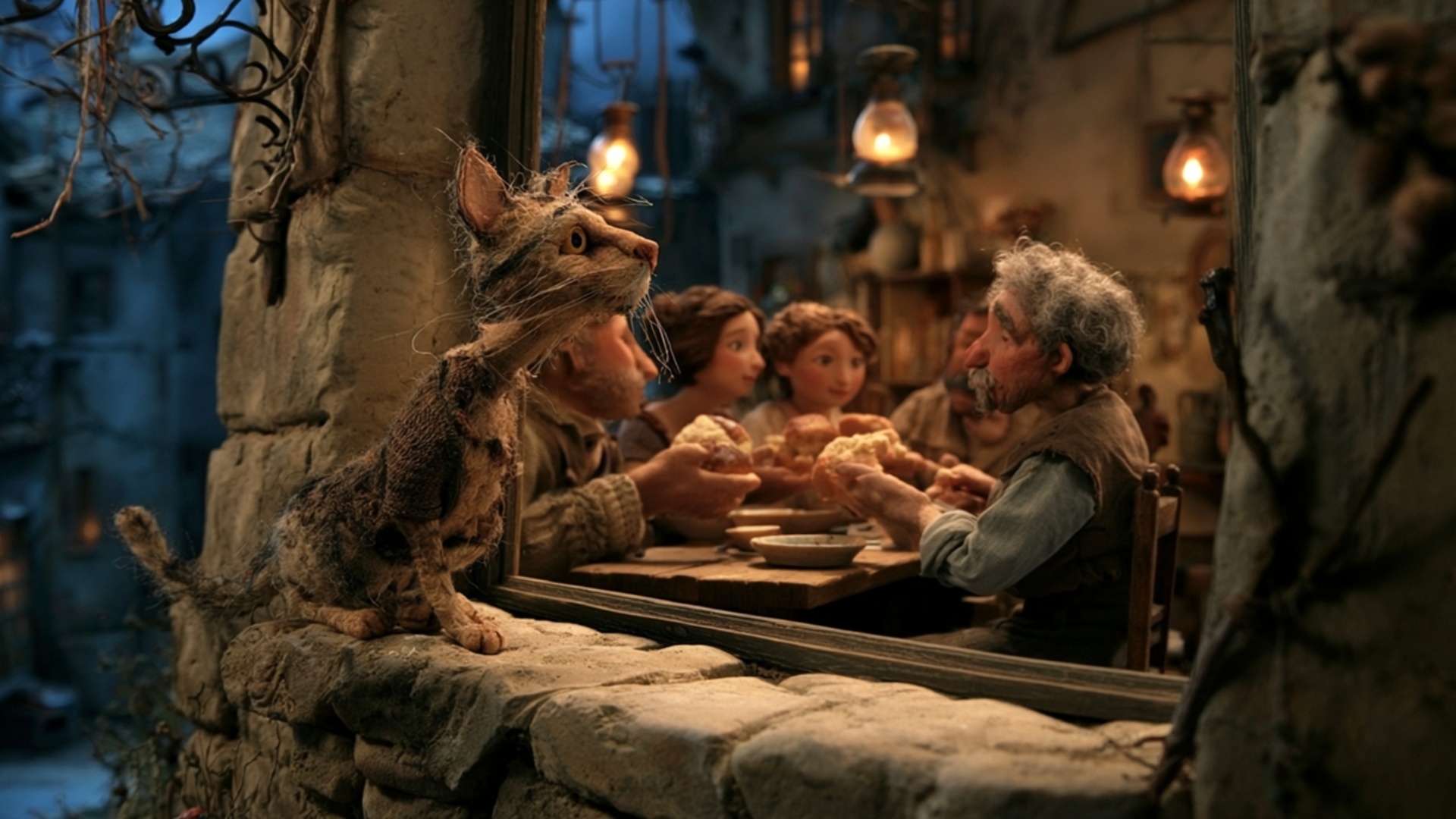 The cat walks steadily along the stone windowsill for several clear steps during the full 5 secon...