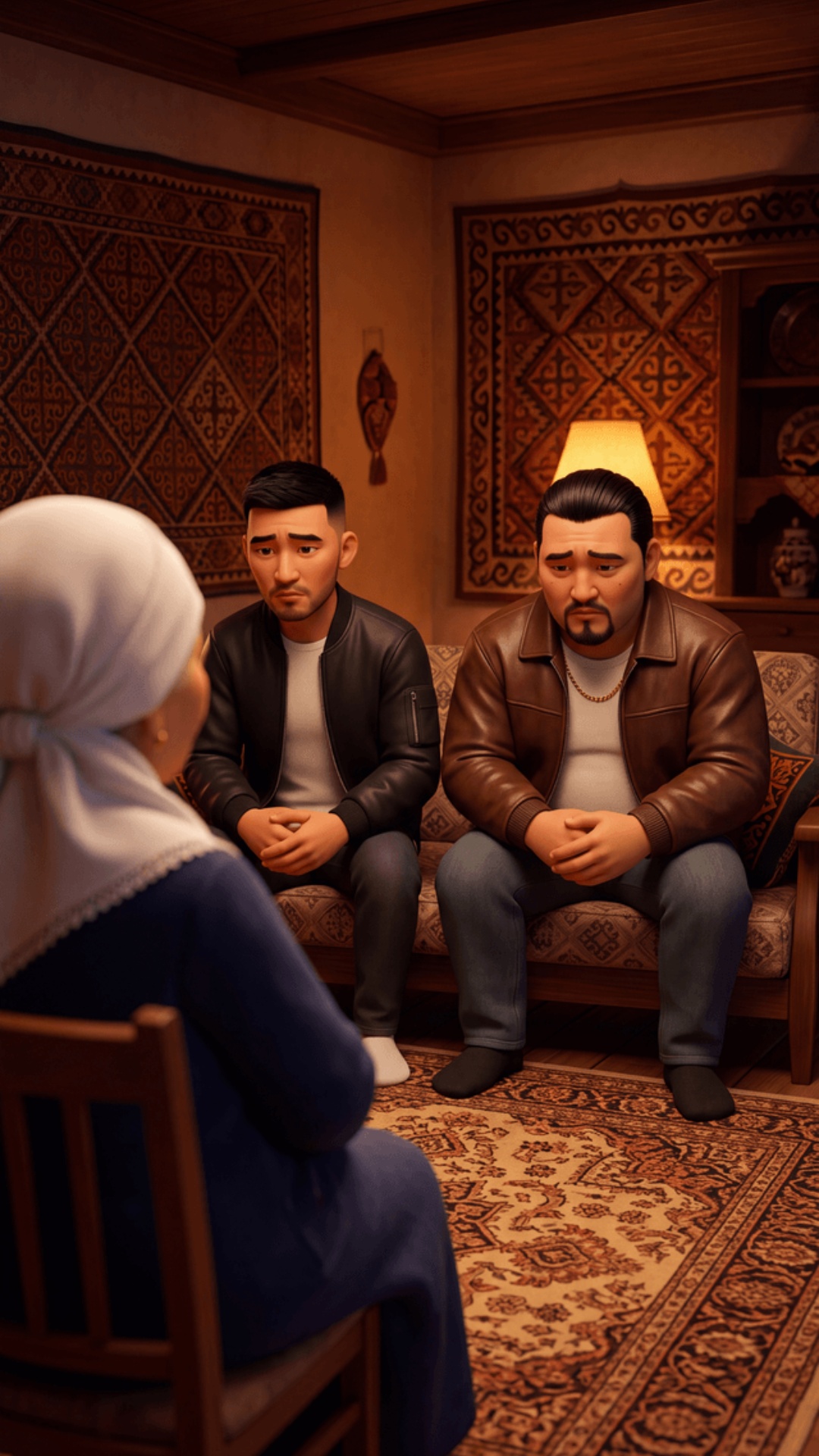"ONLY the Grandmother speaks in this entire clip, one short word. Kyrgyz home living room at even...