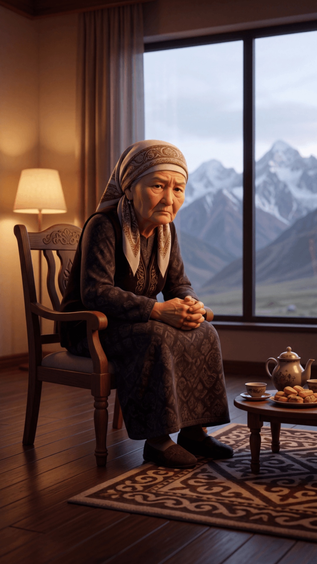 Cinematic video, same setting, same composition, continuation of the scene.

Interior of a cozy K...
