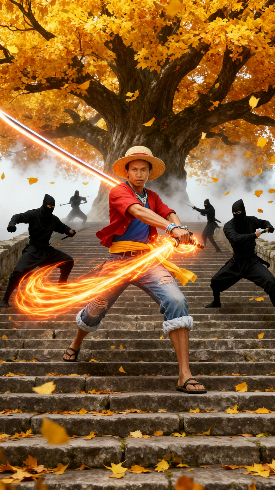 "Epic anime cinematic where the world is collapsing under the blind rage of Luffy’s greatest enem...