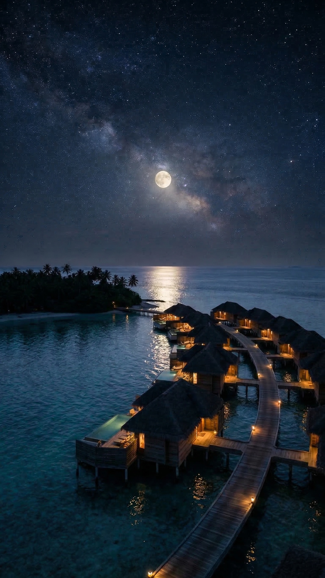 moon is shining, waves are slightly bouncing