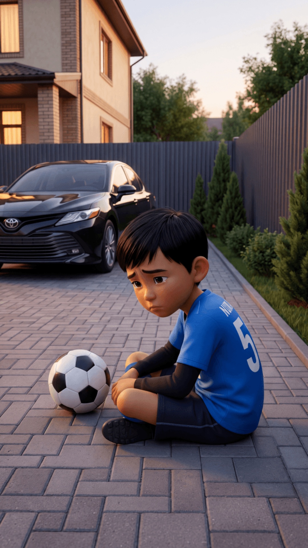 Pixar 3D animation style, cinematic quality.
Close emotional scene, outside private Kyrgyz house...