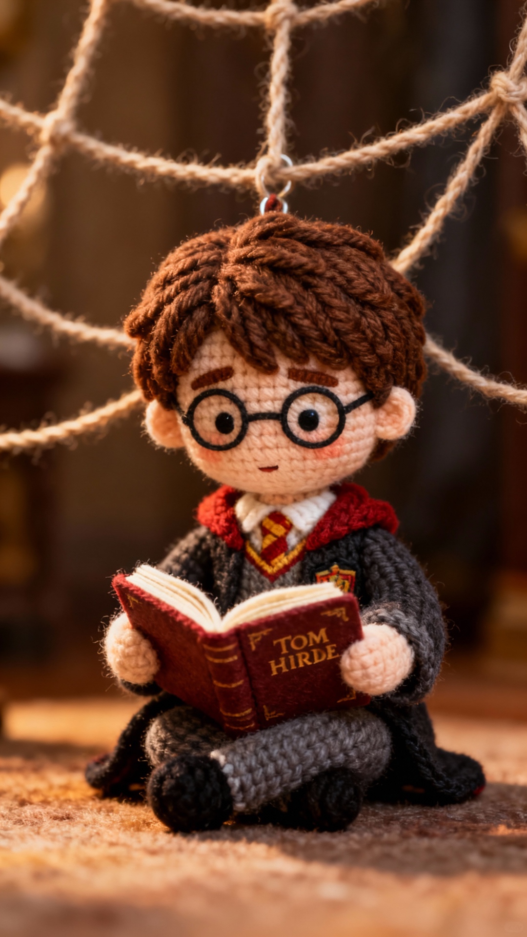 Harry reads Tom Riddle’s diary   
“A knitted figure of Harry sitting on the floor, reading Tom Ri...