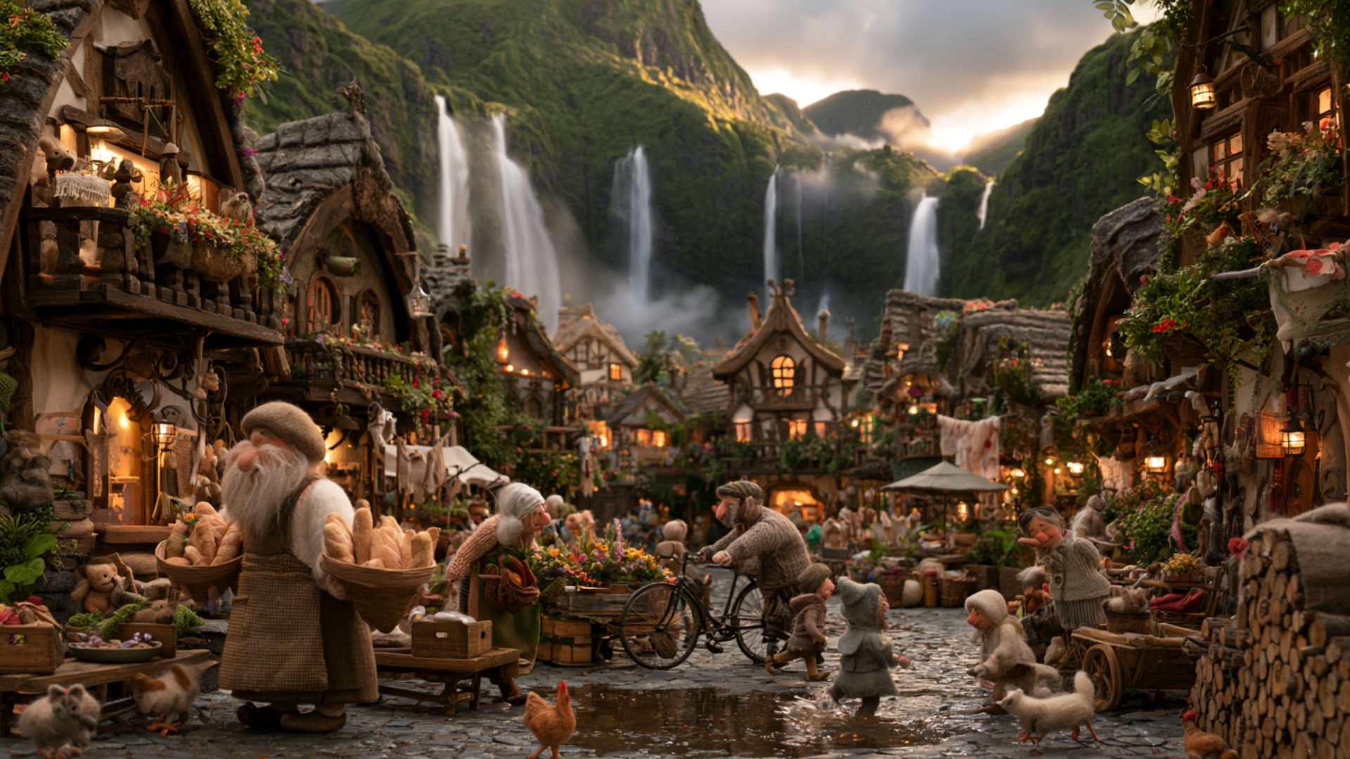 The entire existing village market becomes lively with many coordinated small movements. The elde...