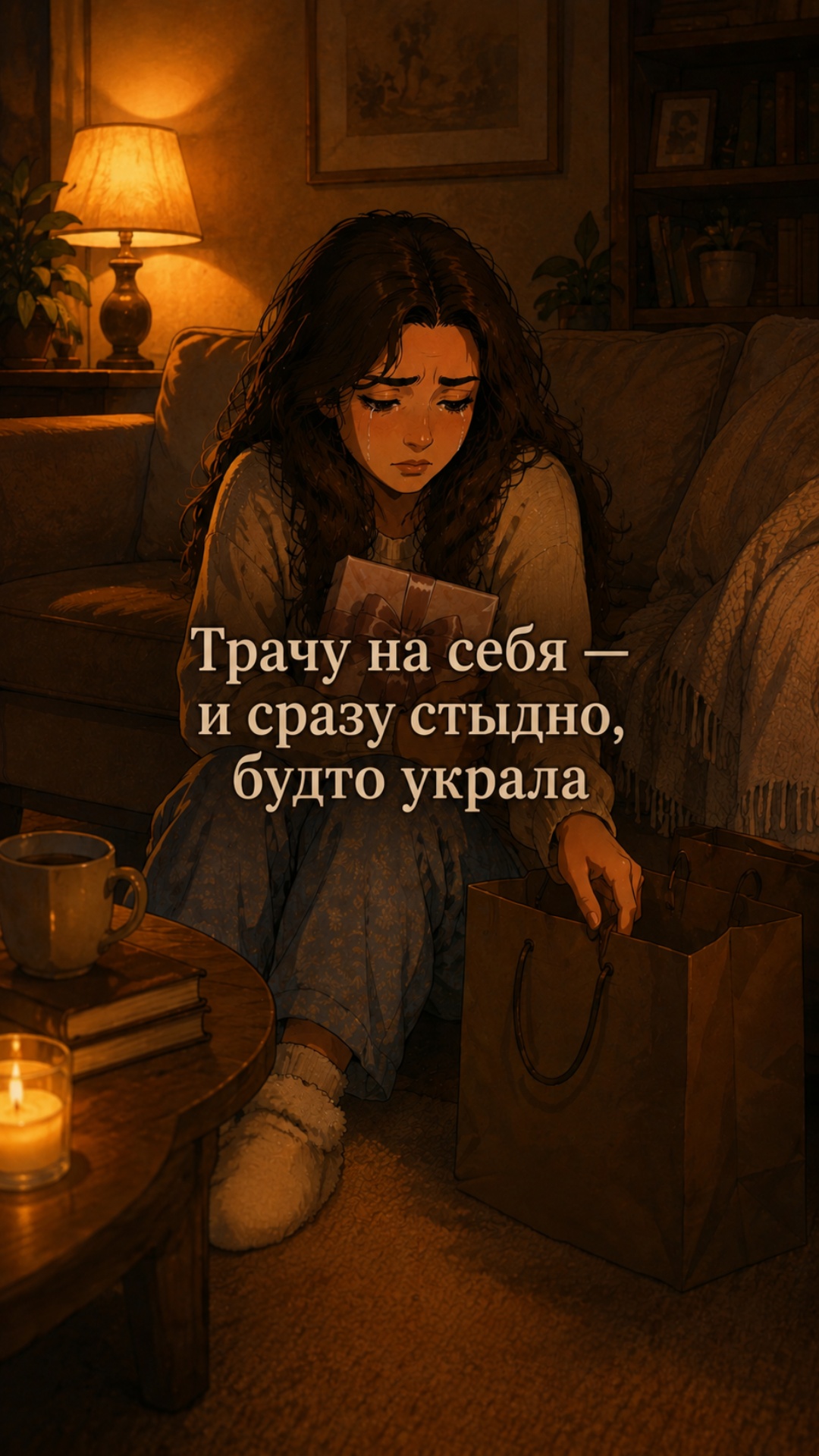 заголовок не менять, новые слова не добавлять.
девушка плачет, прячет подарок в пакет, как будто ...