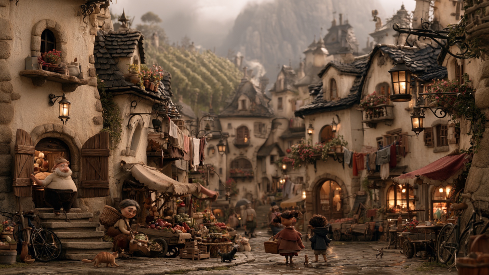 The entire village street comes alive with many small coordinated movements while preserving ever...