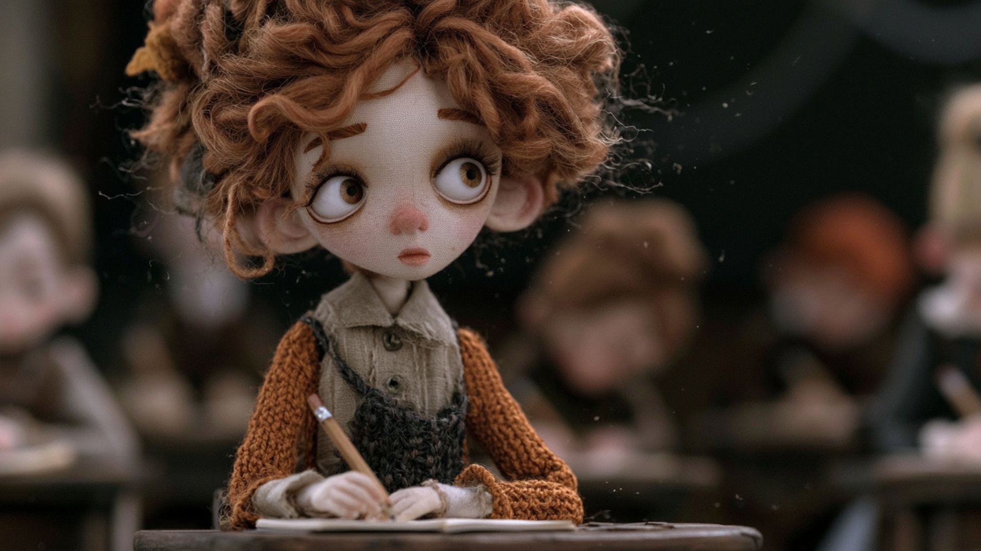 Begin exactly from the provided image. The girl is writing normally for a moment, then her pencil...