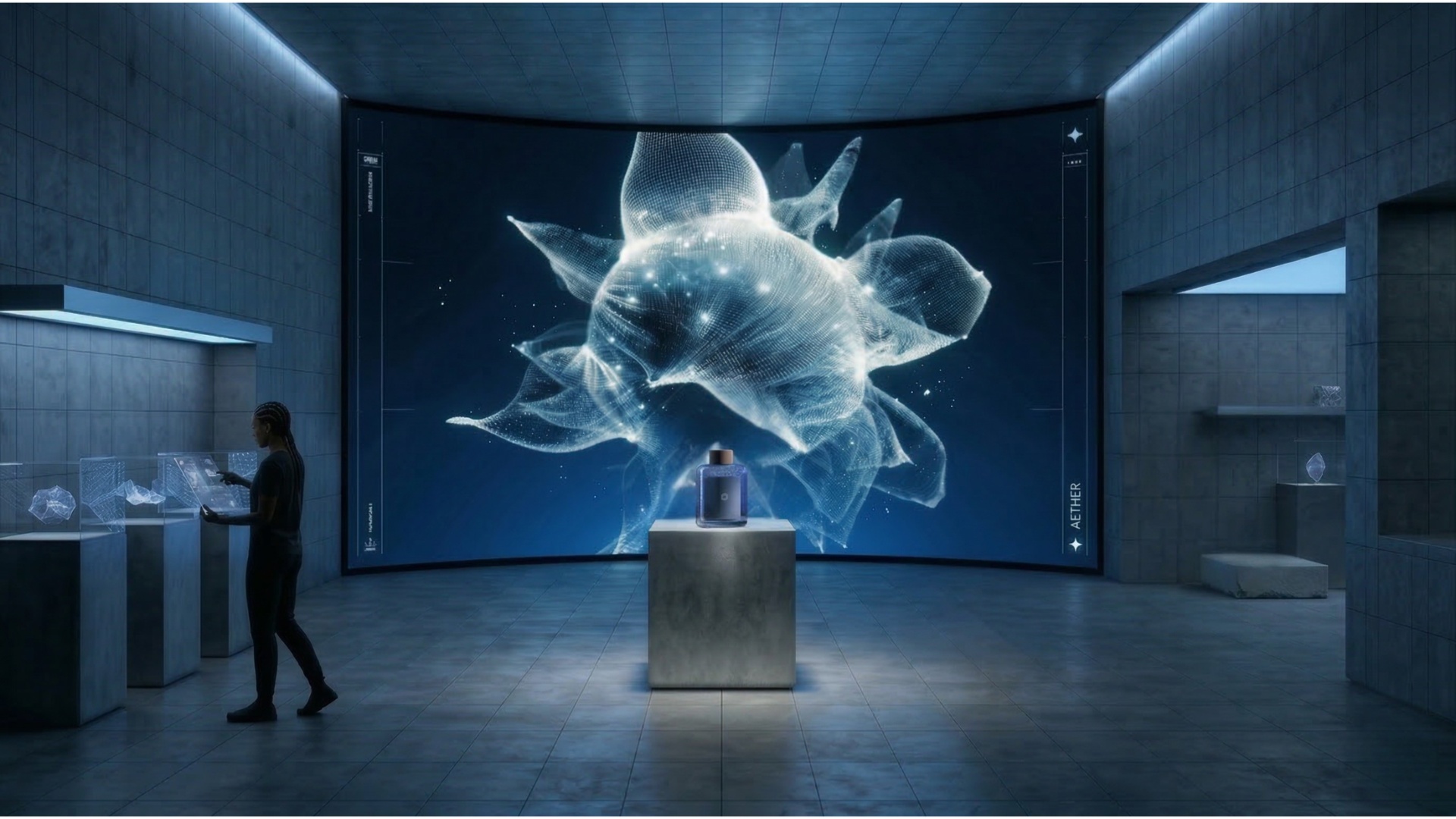 Use the original image exactly as it is.

Animate only the holographic flower inside the LED scre...