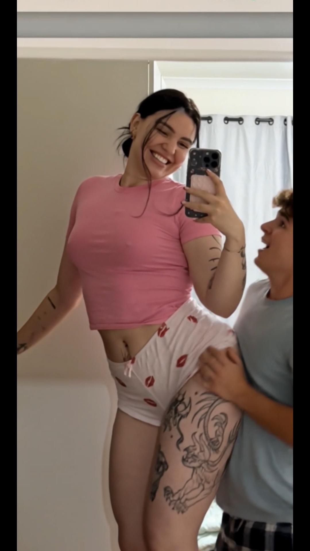 cinematic giantess continuation scene, a young woman already towering over her boyfriend continue...