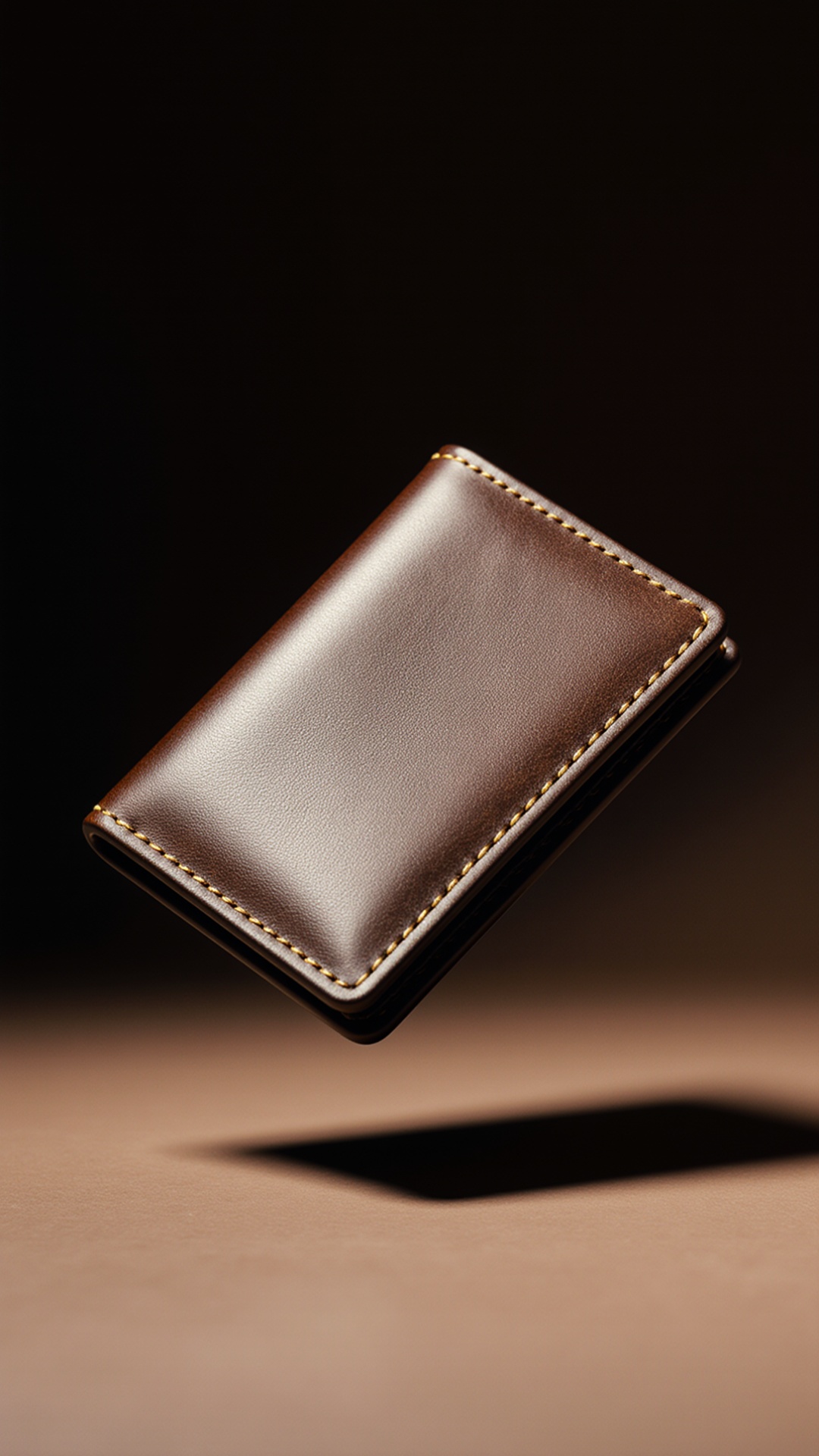 Cinematic product video of a luxury leather card holder. The accessory is presented alone in the ...