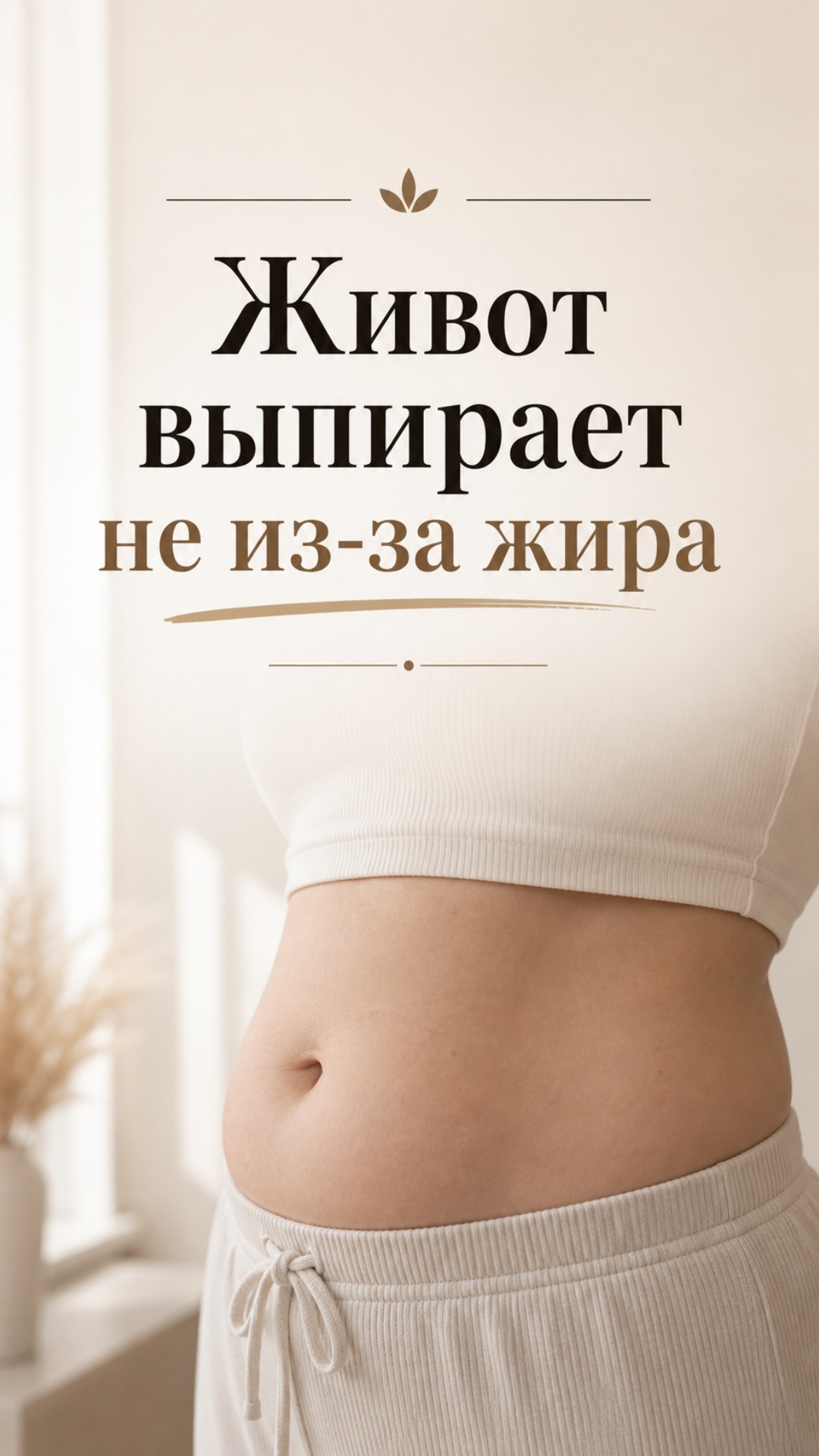 Минималистичная сцена в светлых бежевых тонах, мягкий дневной свет из окна. Кадр с акцентом на жи...