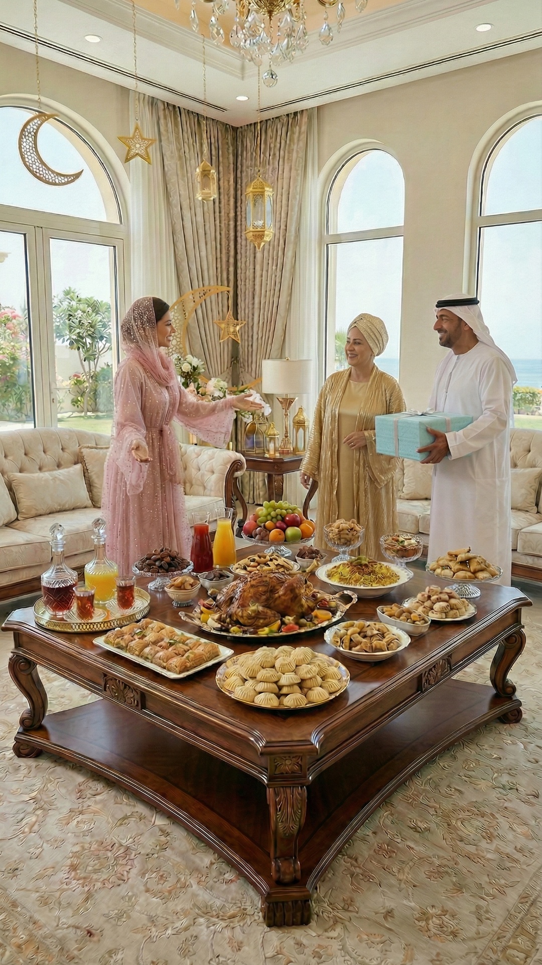 she warmly invites them to the table and congratulates them