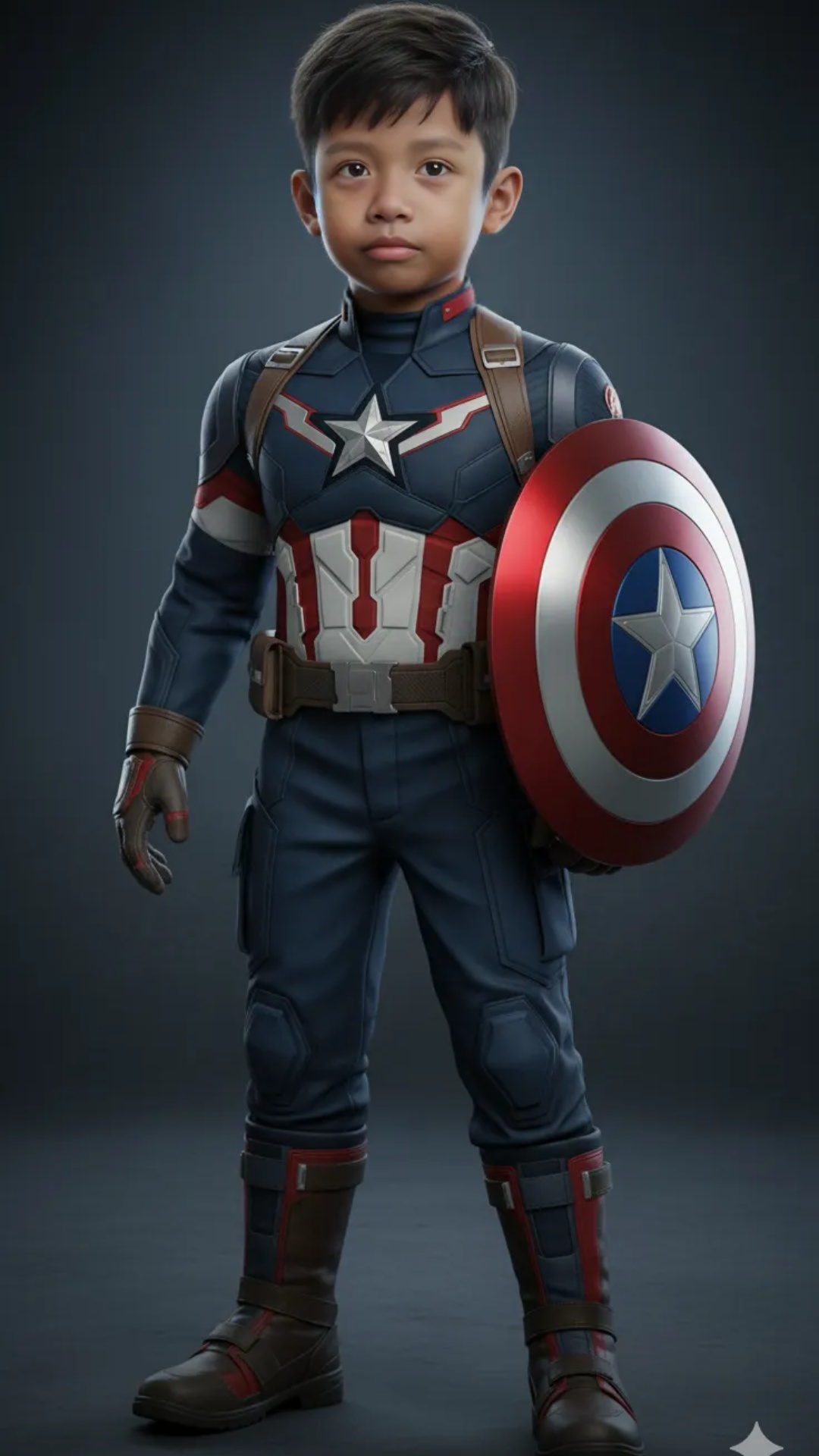 Subject: Captain America  
Context: Arena pertarungan modern, latar belakang kota di malam hari  ...