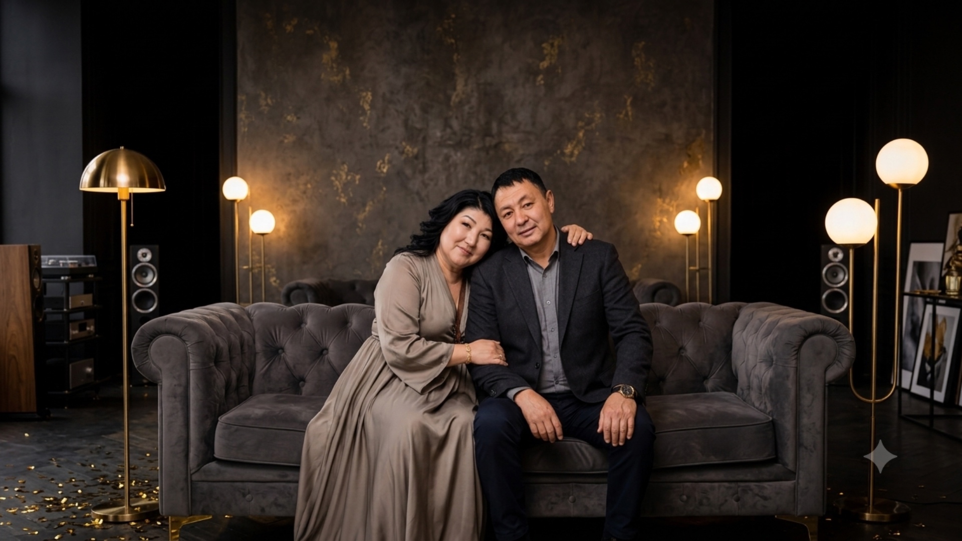 High-quality cinematic 4K video. The man gently turns his head and kisses the woman affectionatel...