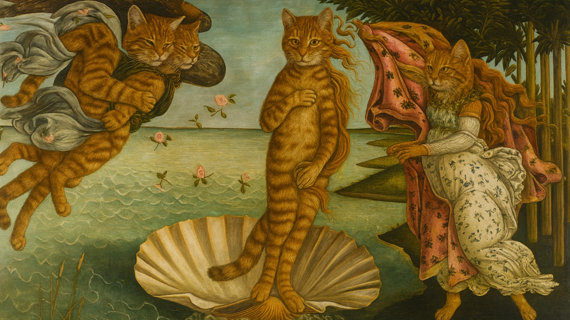 Subject: Bengal cat with golden-brown fur  
Context: Calmly sitting, styled like a Renaissance po...