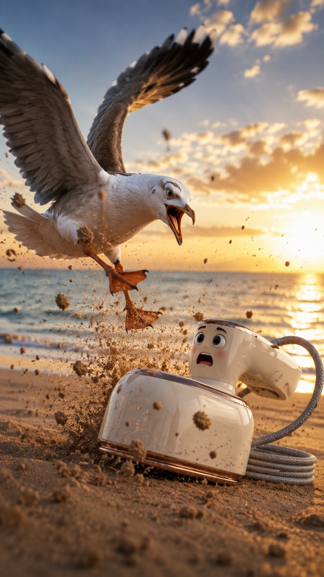 Cinematic dramatic beach shot during bright tropical morning. The white Eltronic 999-05 garment s...