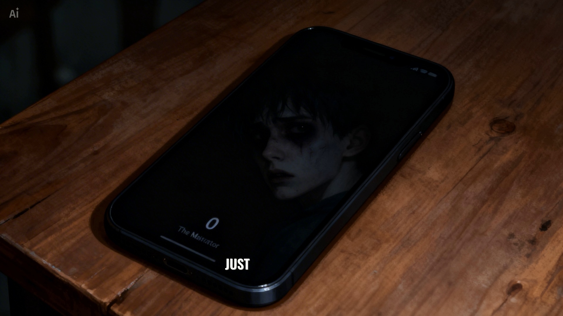 Cinematic extreme close-up of a dead, black smartphone lying on a dark table. SET MOTION SCORE TO...