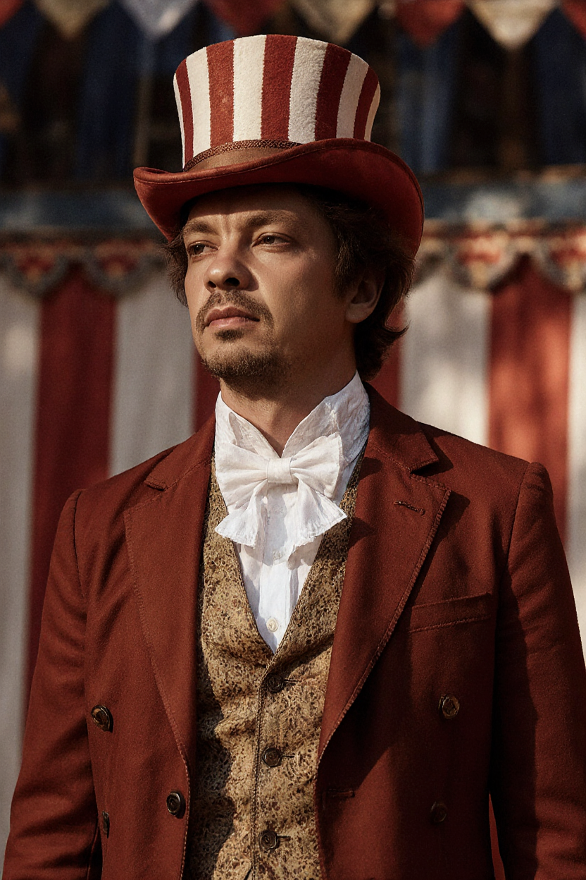 fashion_photography_of_a_handsome_man_40_year_old_vintage_circus_ringmaster_wearing_a_red_and_whi...