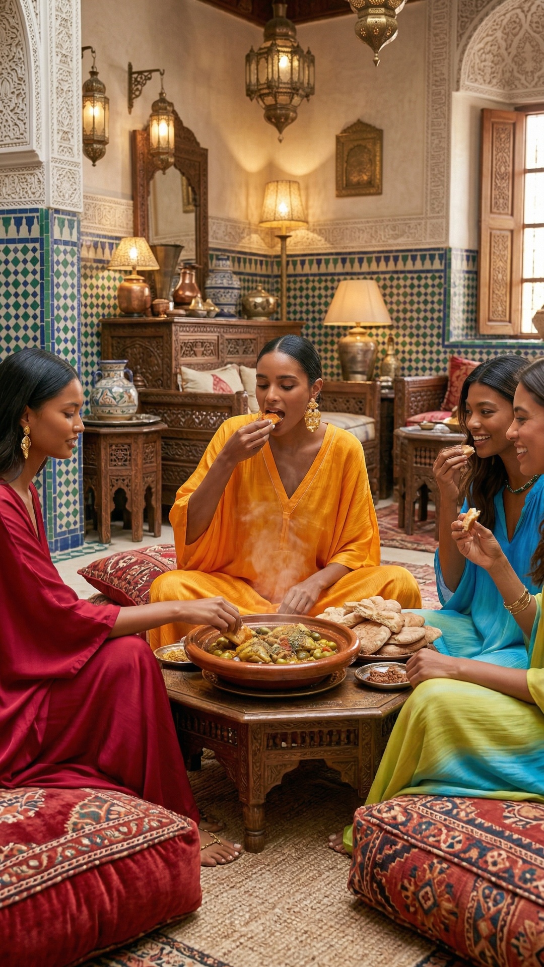 girls are eating tagine together