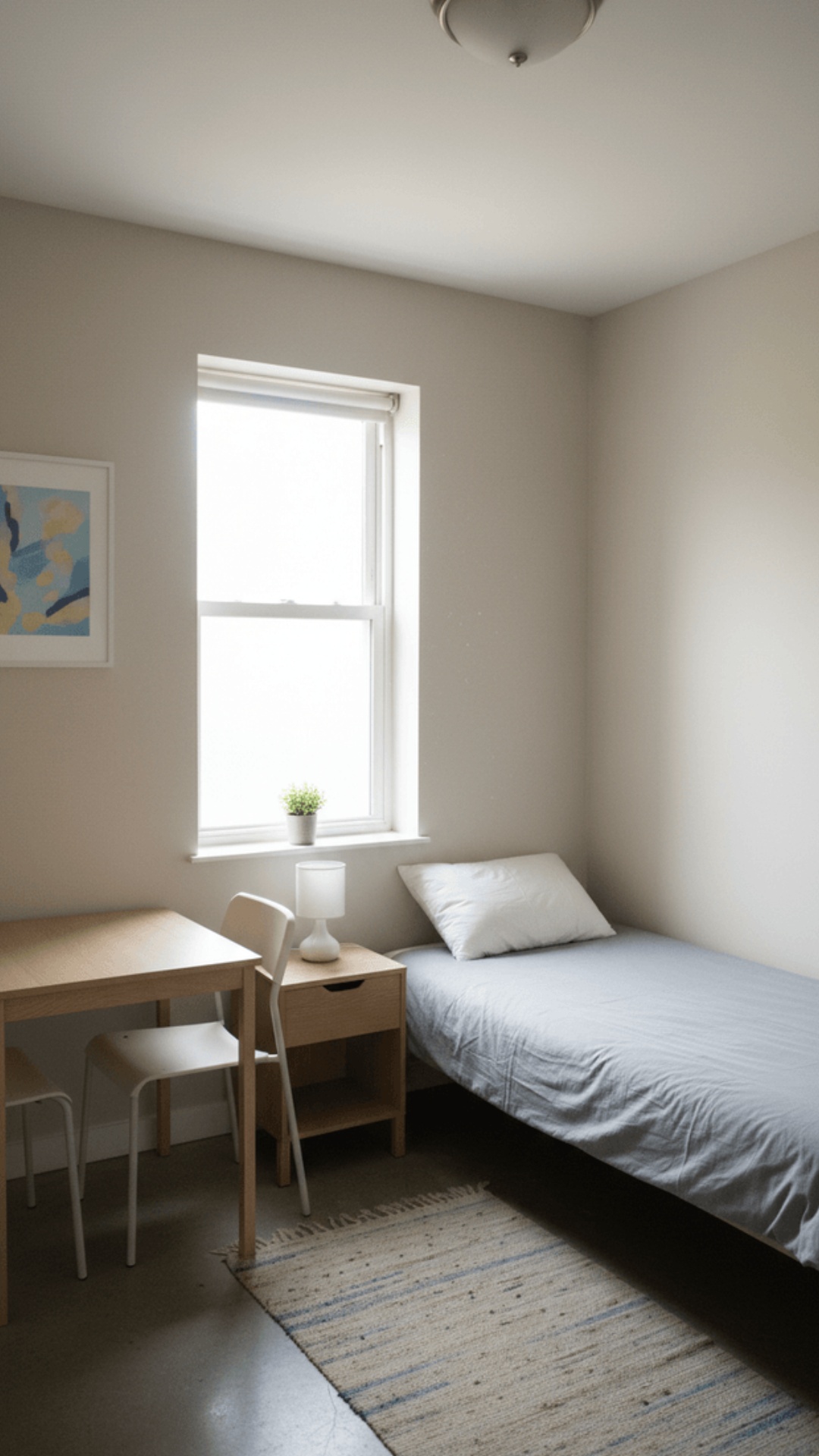 cinematic animation of a simple small apartment room, smooth slow camera movement with slight for...