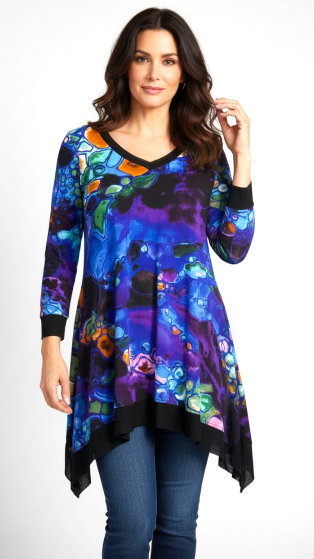 Have model pose confidentially and put her hand on her hip joyfully.